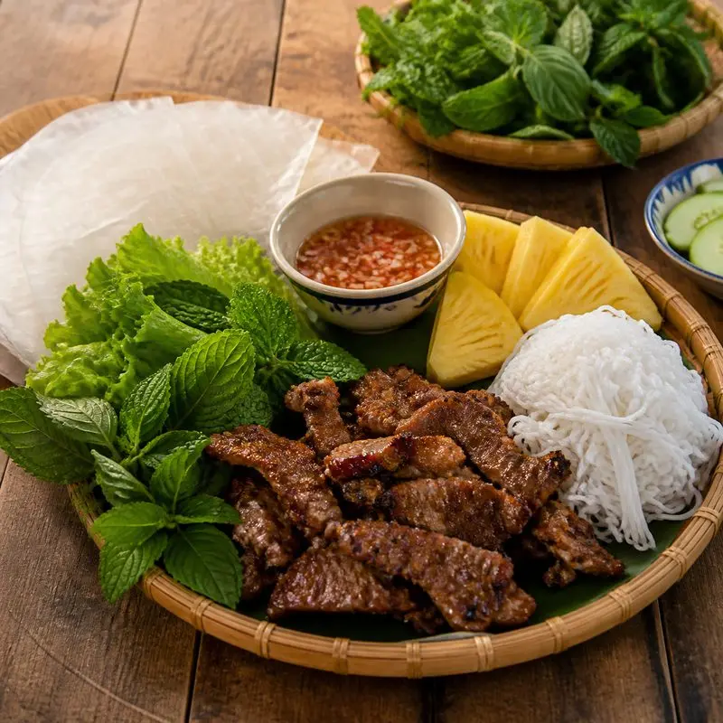 Khám phá hương vị bò nướng mỡ chài tại Hàng Dừa 5 Phước