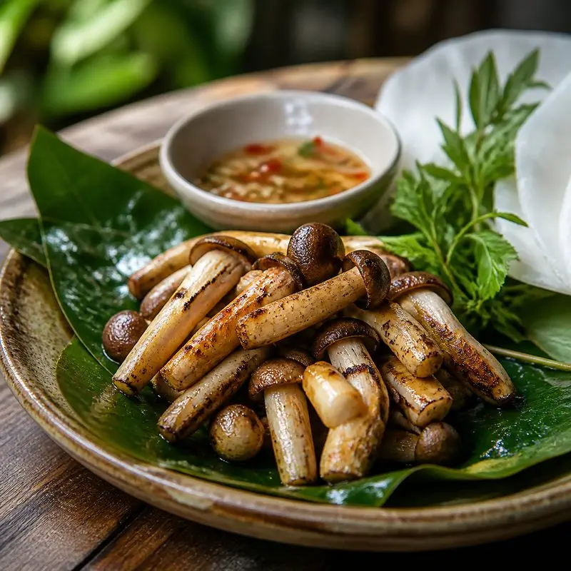 Nấm mối nướng lá cách