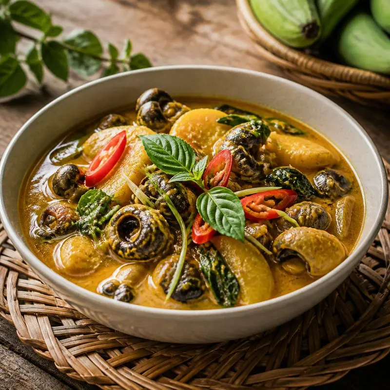 Ốc bươu nấu cà ri chuối sáp