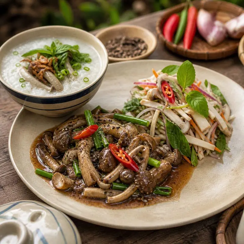 Nấm mối kho tiêu, nấu cháo và trộn salad