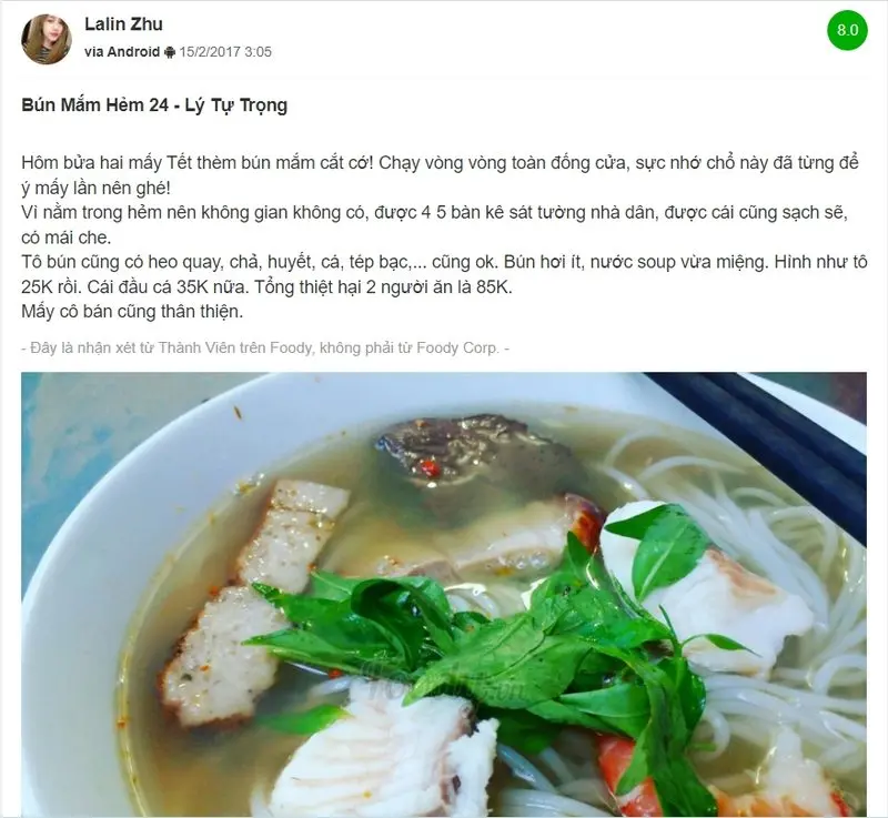 Bún mắm hẻm 24 Lý Tự Trọng