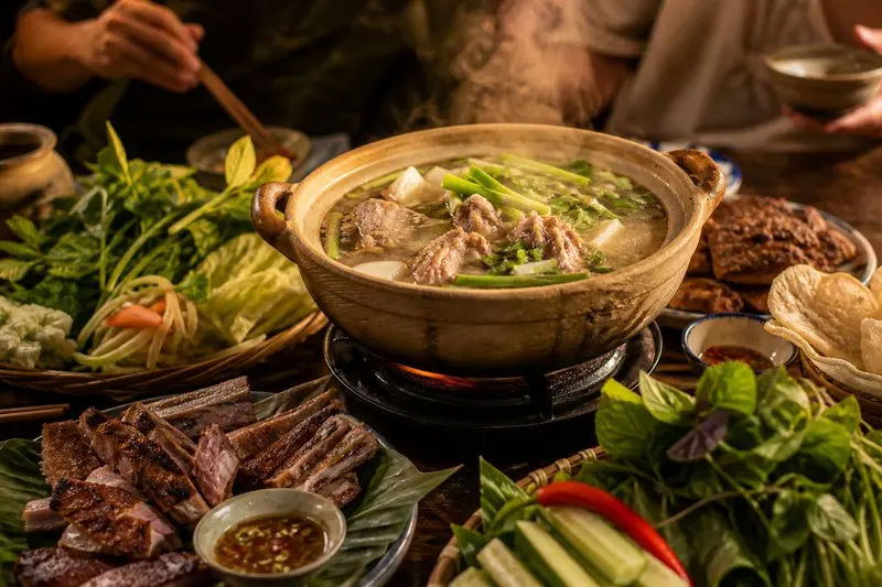 Lẩu dê Sân Banh Chơn Thành: menu dê phong phú, chỗ ngồi rộng