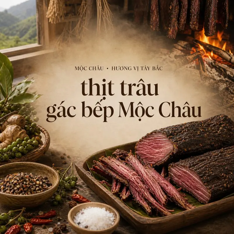 Vị khói núi rừng trong thịt trâu gác bếp xứ Mộc