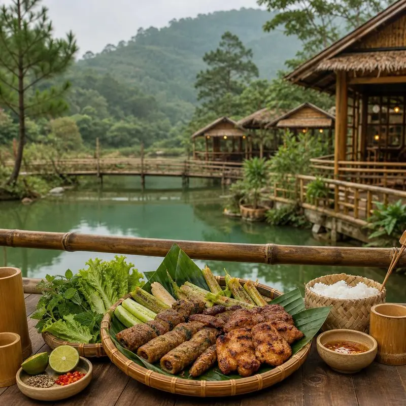 Nhà hàng An Sơn Hồ Đà Lạt: cổ trấn gỗ bên hồ