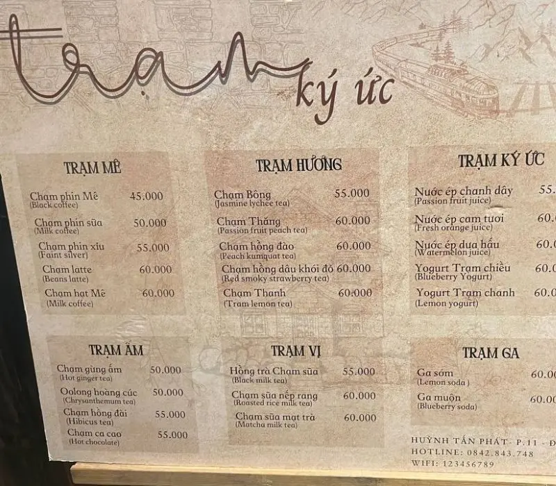 Menu của Cafe Trạm Ký Ức